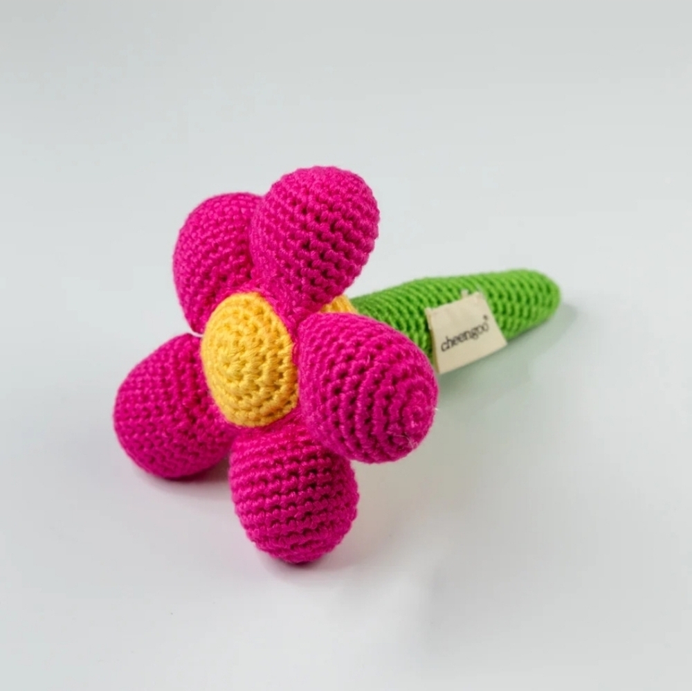 Magenta Flower Hand Crocheted Rattle - Picture 2 of 2
